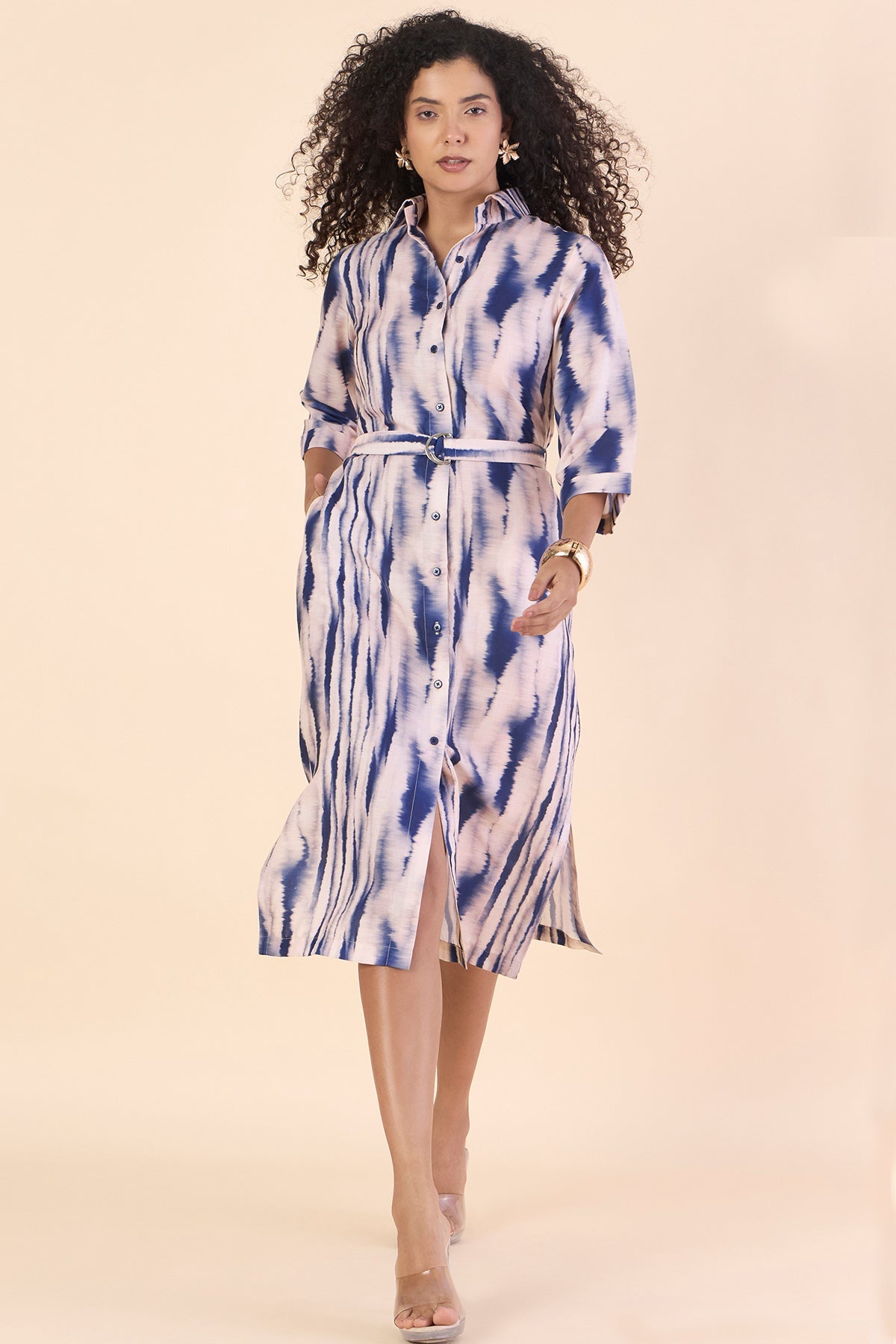 Buy Blue Collar Neck Midi Dress by PowerSutra for women online at ScrollnShops